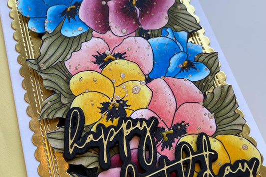 Copic Coloring | PANSIES SLIMLINE Card Panel Digital Stamp - Alex Syberia Designs