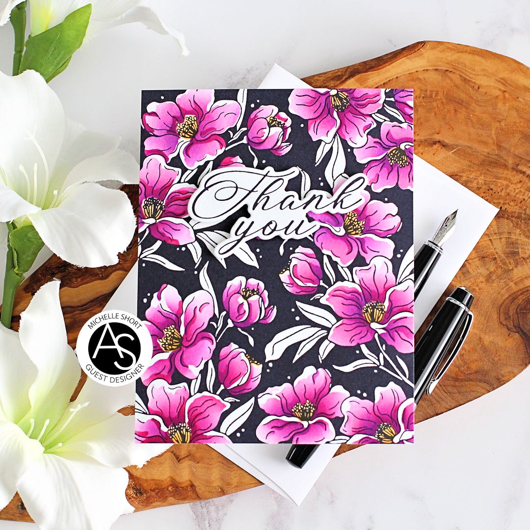 Charming Floral Background Stencil Set, Press Plate & Hot Foil Plates – Alex Syberia Designs, BetterPress System compatible, die-cutting, cardmaking supplies, tutorial available.