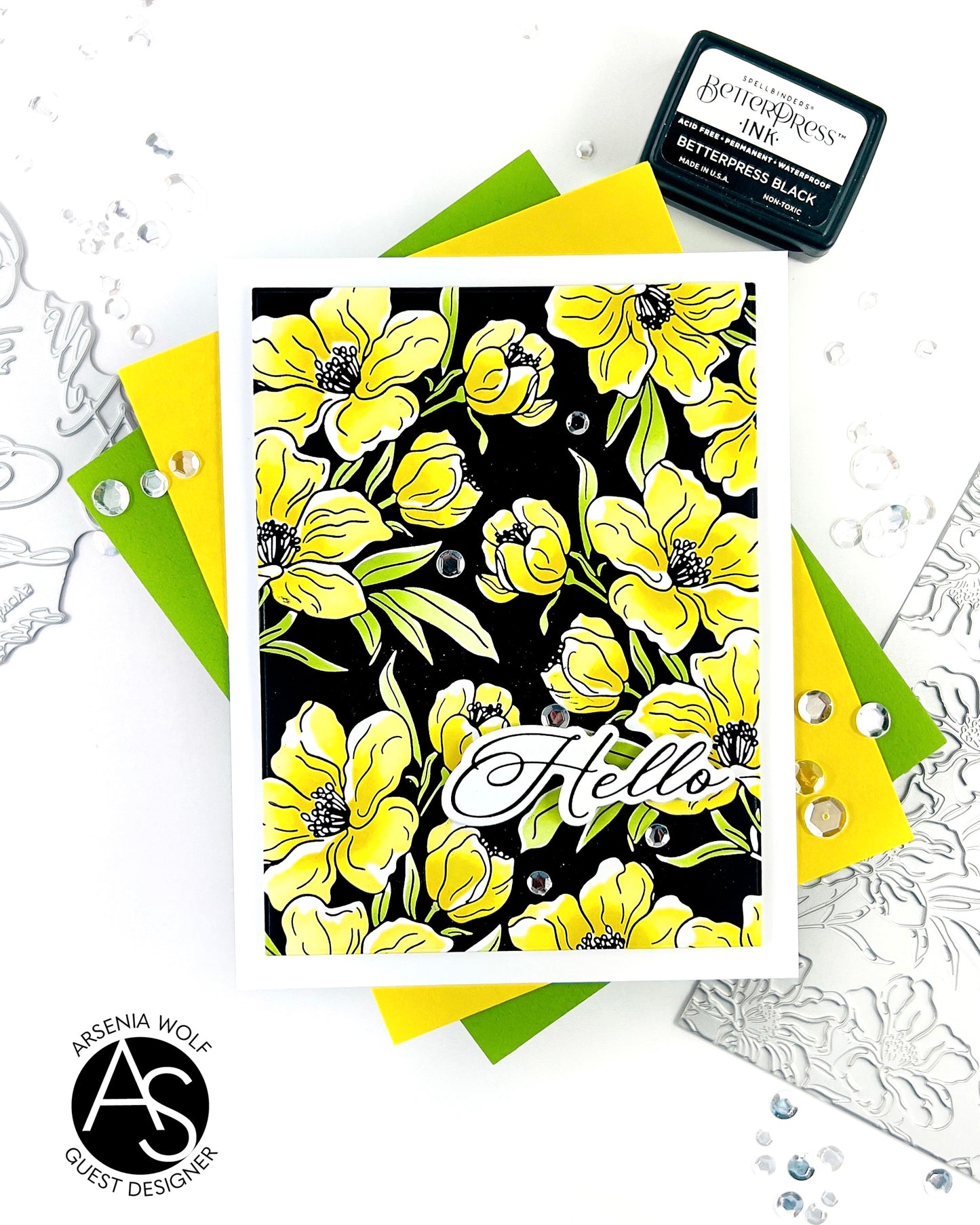 Charming Floral Background Stencil Set, Press Plate & Hot Foil Plates – Alex Syberia Designs, BetterPress System compatible, die-cutting, cardmaking supplies, tutorial available.