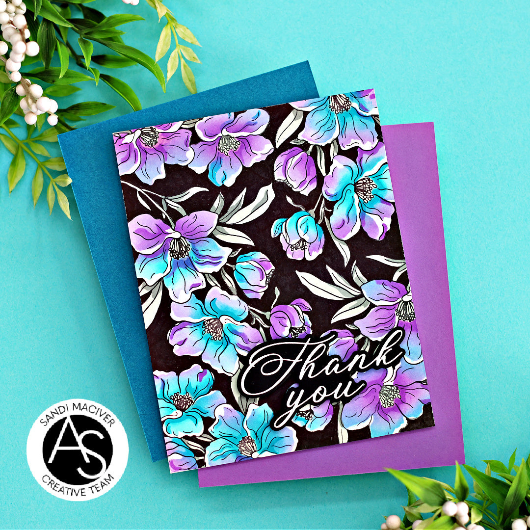 Charming Floral Background Stencil Set, Press Plate & Hot Foil Plates – Alex Syberia Designs, BetterPress System compatible, die-cutting, cardmaking supplies, tutorial available.