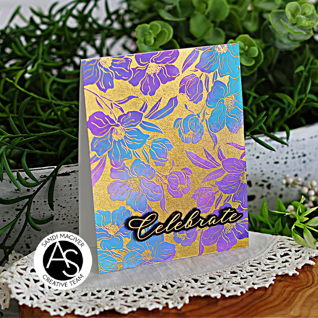 Charming Floral Background Stencil Set, Press Plate & Hot Foil Plates – Alex Syberia Designs, BetterPress System compatible, die-cutting, cardmaking supplies, tutorial available.