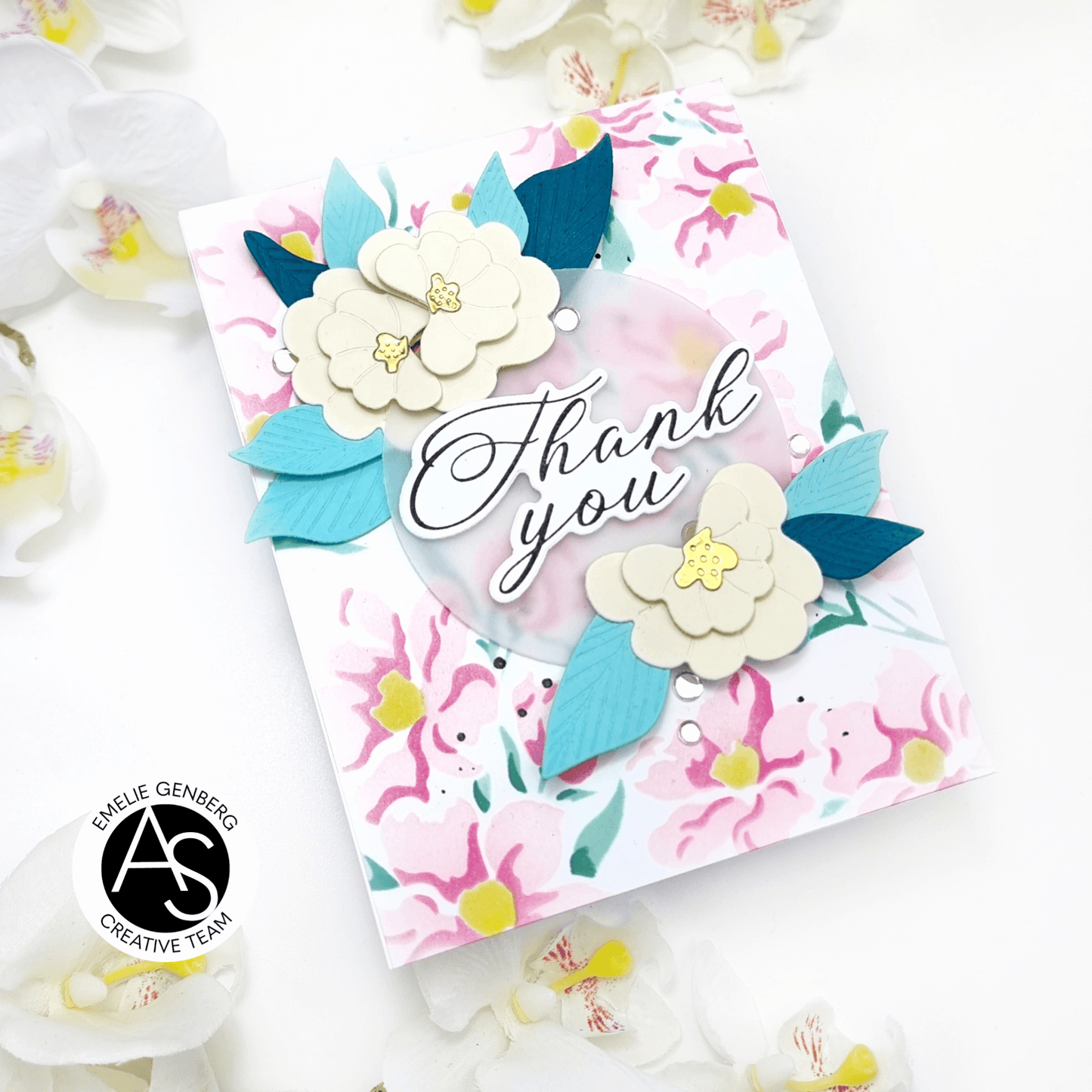 Charming Floral Background Stencil Set, Press Plate & Hot Foil Plates – Alex Syberia Designs, BetterPress System compatible, die-cutting, cardmaking supplies, tutorial available.