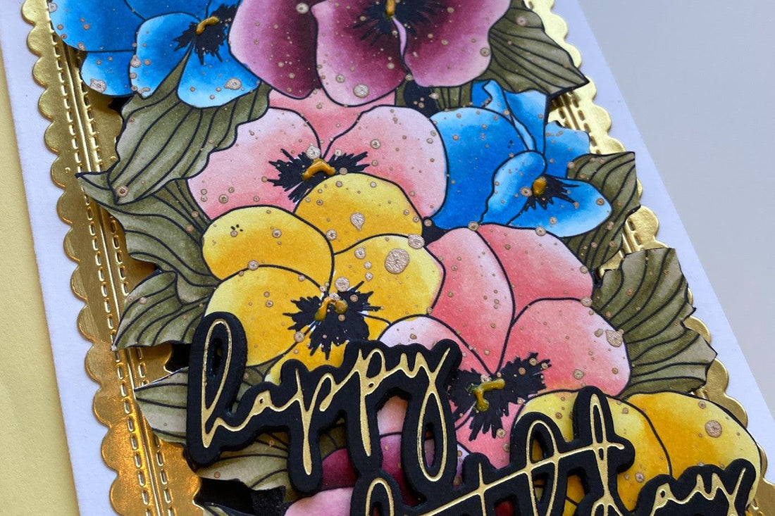 Copic Coloring | PANSIES SLIMLINE Card Panel Digital Stamp - Alex Syberia Designs