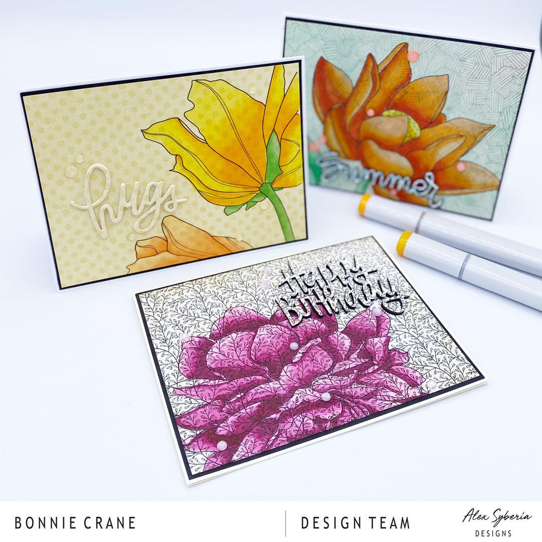 Copic Colouring on Patterned Paper featuring Floral Images by Alex Syberia Designs - Alex Syberia Designs