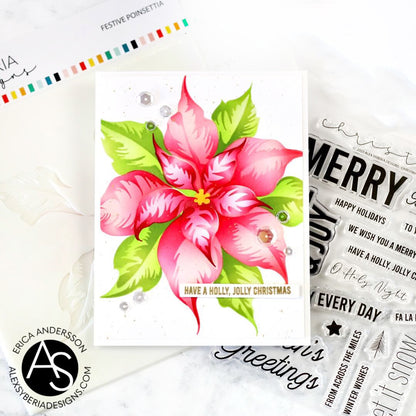 festive-poinsettia-alex-syberia-designs-stamps-dies-stencil-hotfoil-scrapbooking-christmas-holiday-collection-newyear-handmade-coloring-tutorial-scrapbooking-album-stencils-cardmaking-greeting-cards-ink-blending-hot-foiling-ink-blending-copic-coloring-mixed-media-scrapbooking-albums-layouts