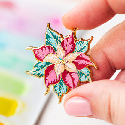 Alex-syberia-designs-enamel-pin-festive-poinsettia-floral designs-brouch