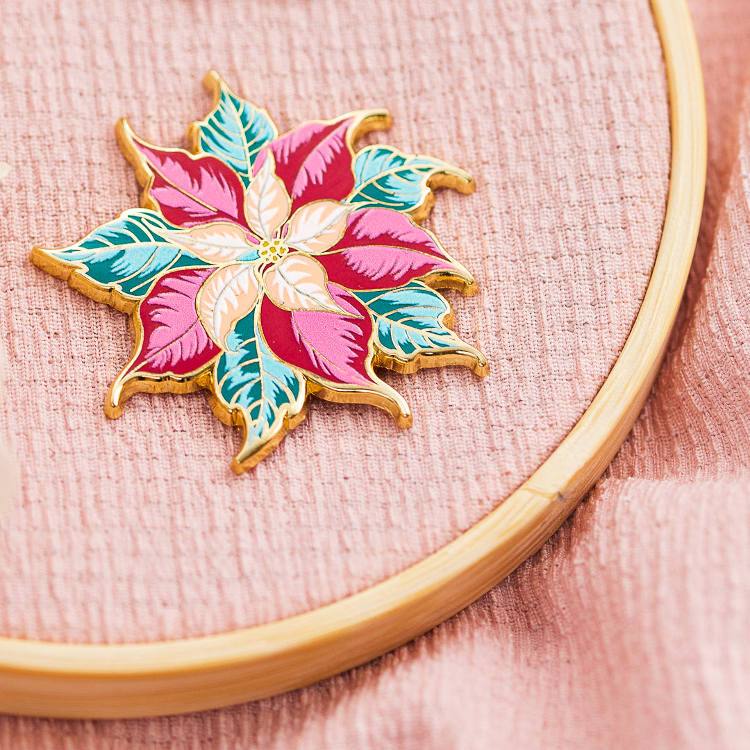 Festive Poinsettia Enamel Pin