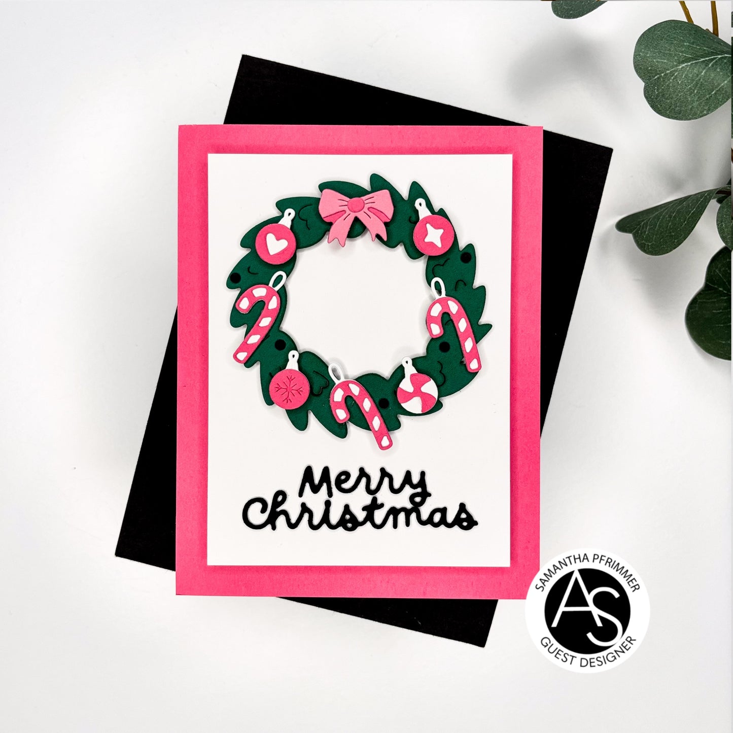 Christmas-themed card with festive illustrations and text on a snowy background Alex-Syberia-Designs merry mail stamp