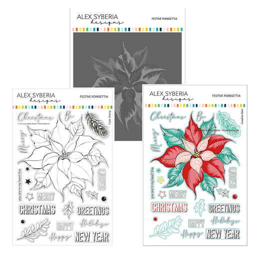 Festive Poinsettia Stamp, Die & Stencil Bundle