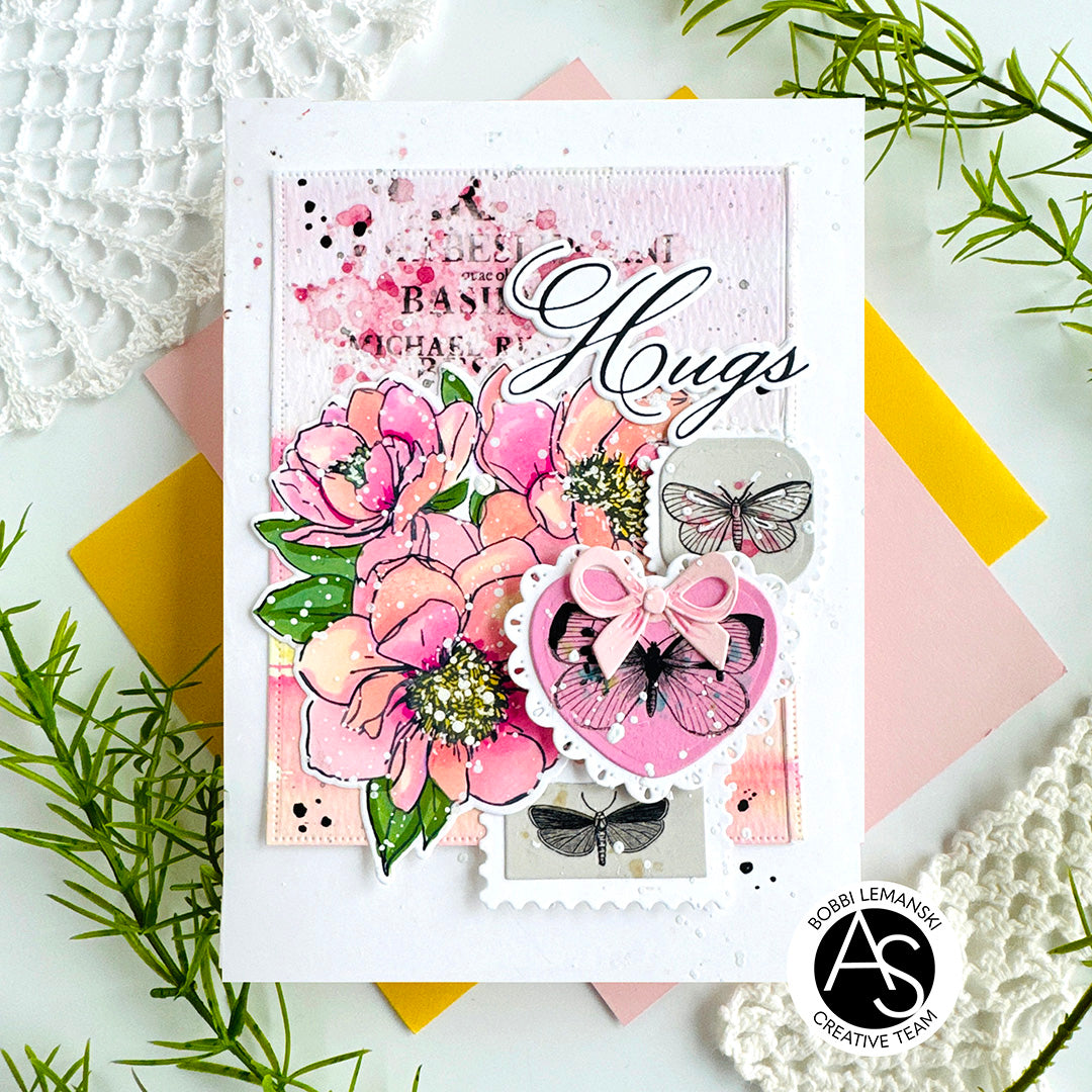 Hugs_In_Bloom_Postage_Alex_Syberia press plates spellbinders scrapbooking mixedmedia