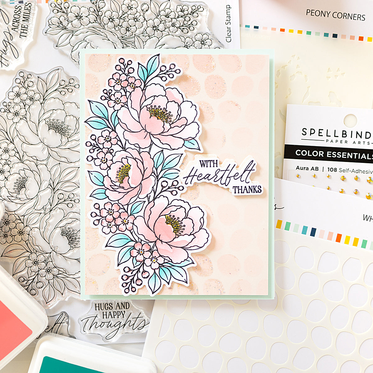 Peony Corners Stamp, Die & Stencil Bundle