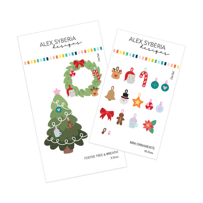 Festive Tree & Wreath and Mini Ornaments Die Set Bundle