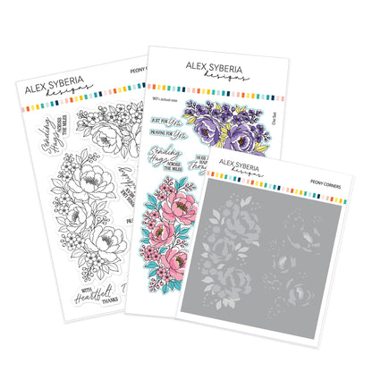 Peony Corners Stamp, Die & Stencil Bundle