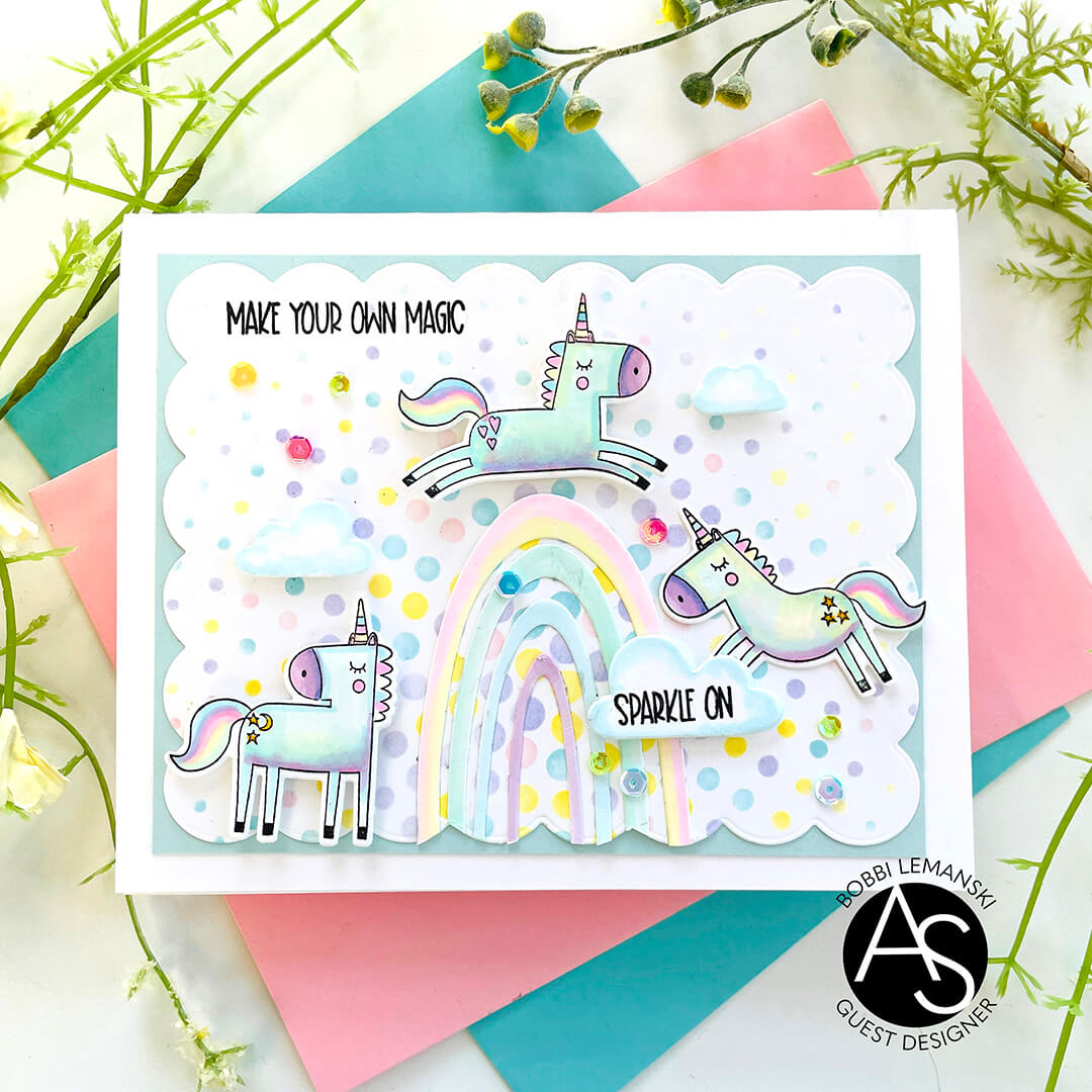 always-be-yourself-die-set-coordinating-stamp-unicorns-rainbow-stars-collection-alex-syberia-designs-cardmaking-scrapbooking-tutorials-rainbow-dies