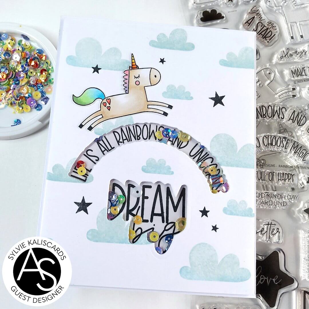 always-be-yourself-die-set-coordinating-stamp-unicorns-rainbow-stars-collection-alex-syberia-designs-cardmaking-scrapbooking-tutorials-magic-christmas